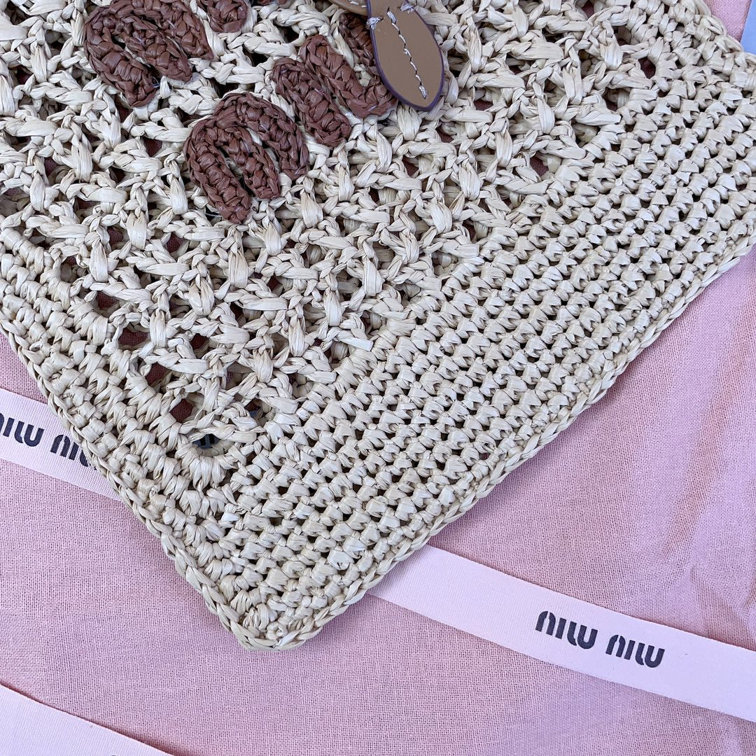 miu bucket bag 20cm beige woven fabric