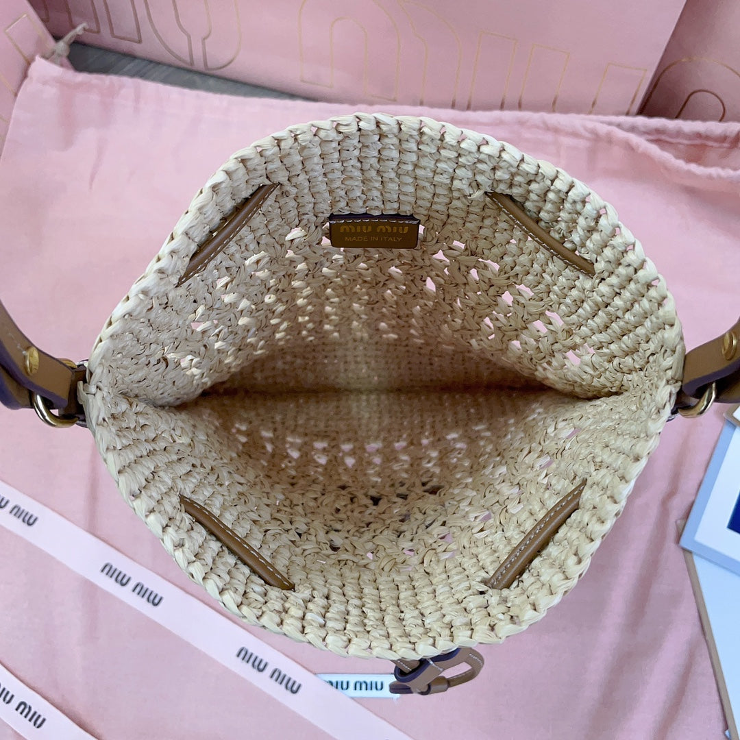miu bucket bag 20cm beige woven fabric