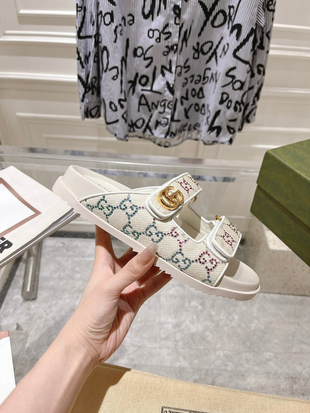 Gucci 2026 GG Crystal Sandals Fabric 968305