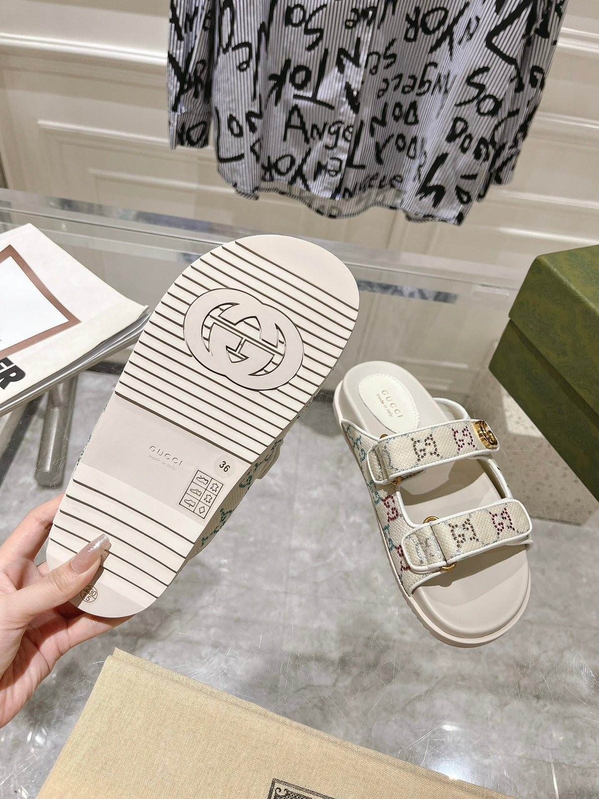 Gucci 2026 GG Crystal Sandals Fabric 968305