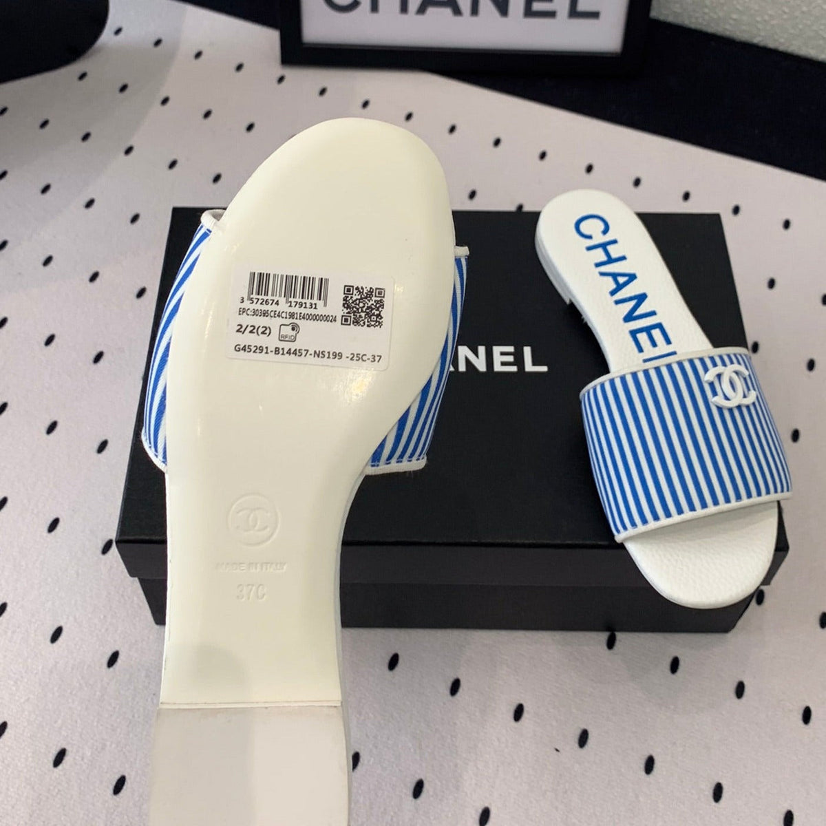 mule sandal striped blue white