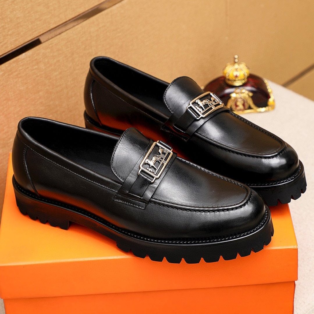 HM GOLD BUCKLE FAUBOURG LOAFER BLACK CALFSKIN