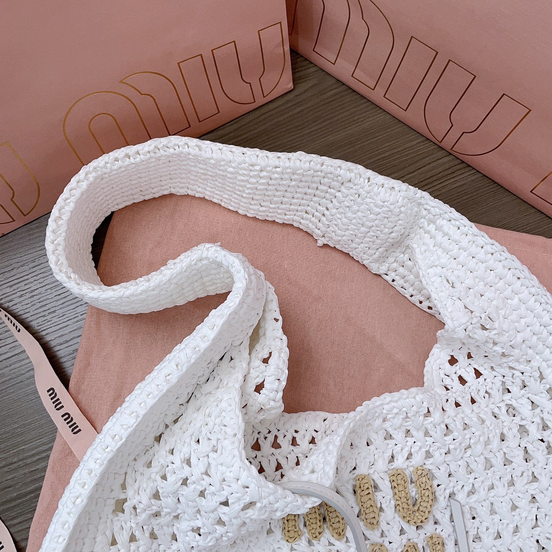 miu hobo bag 31cm white woven fabric