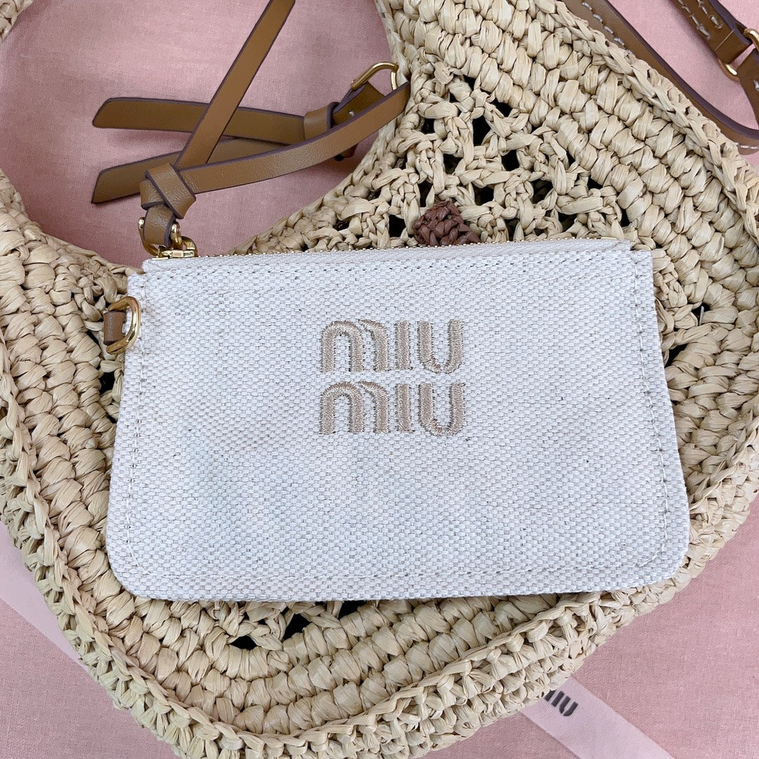miu wander hobo bag 20cm beige woven fabric