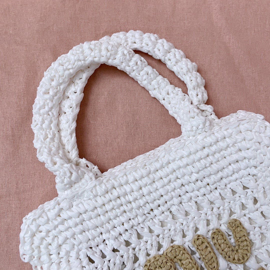 miu tote bag 22cm white woven fabric