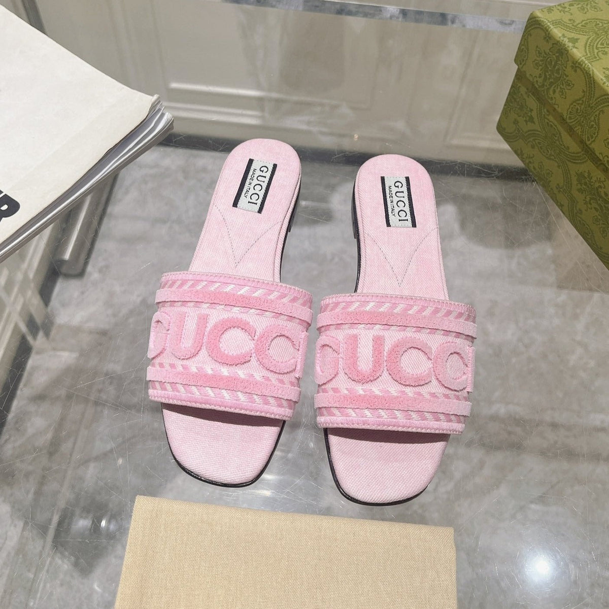 GG  Interlocking double G hollow slippers PInk Rose
