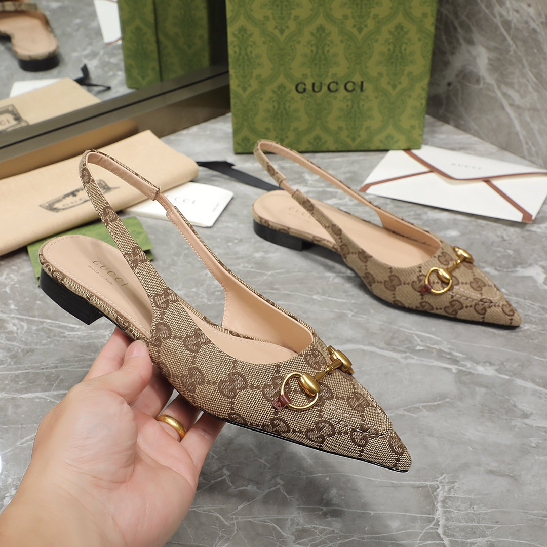 GG Slingback Flat Sandals Brown Caro