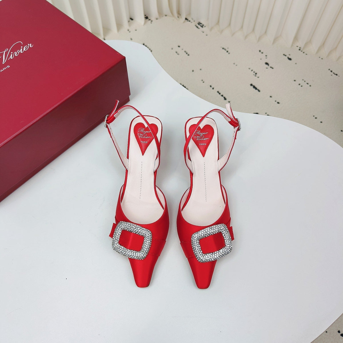 Viv Canard Slingback Pumps 55 in Red Satin