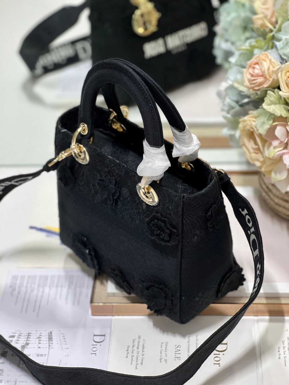 CD Flower Black 24 Lady Dior Bag Canvas 336721