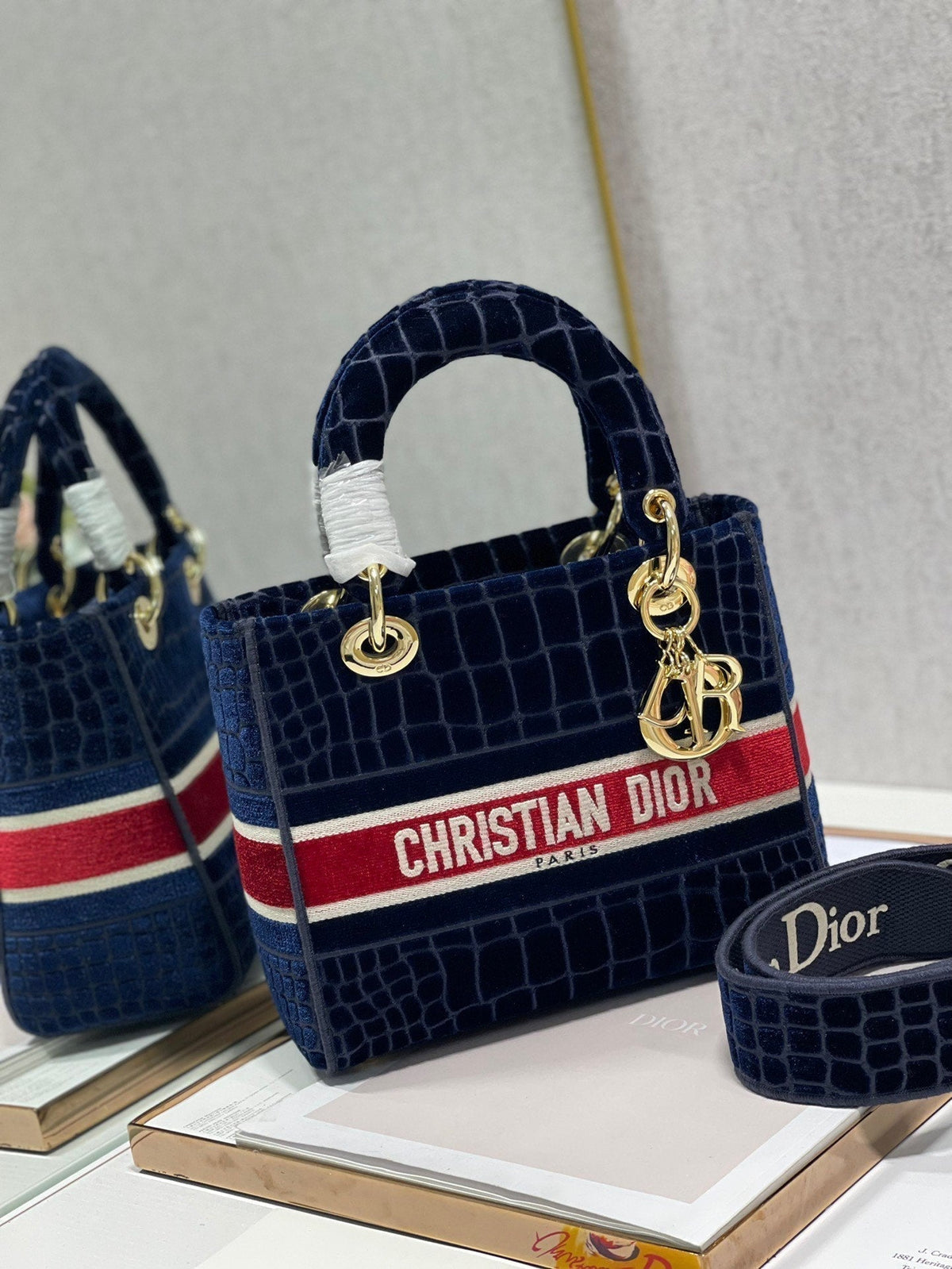 CD Velvet Crocodile Pattern 24 Lady Dior Bag Canvas 336657