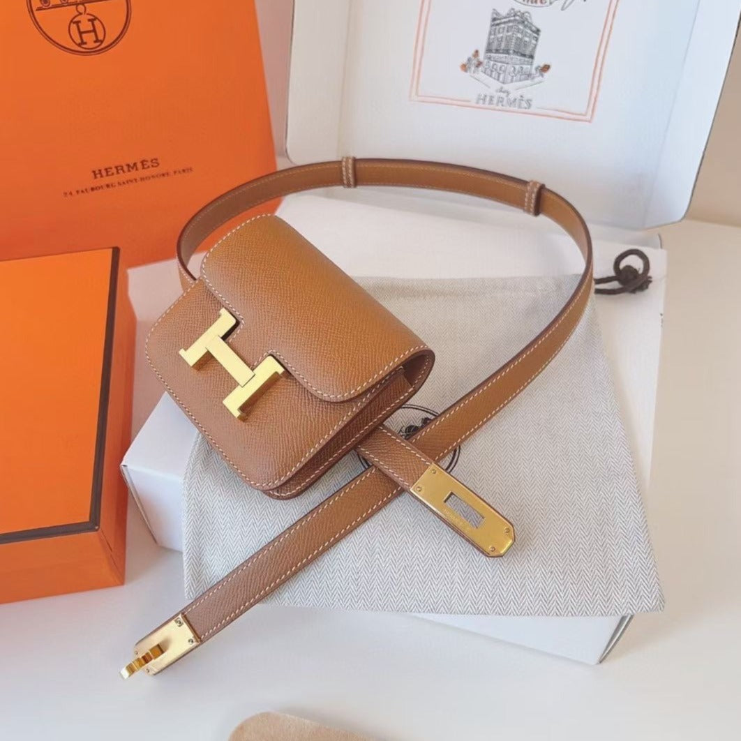 hm kelly belt 18mm with constance slim brown epsom gold hardware