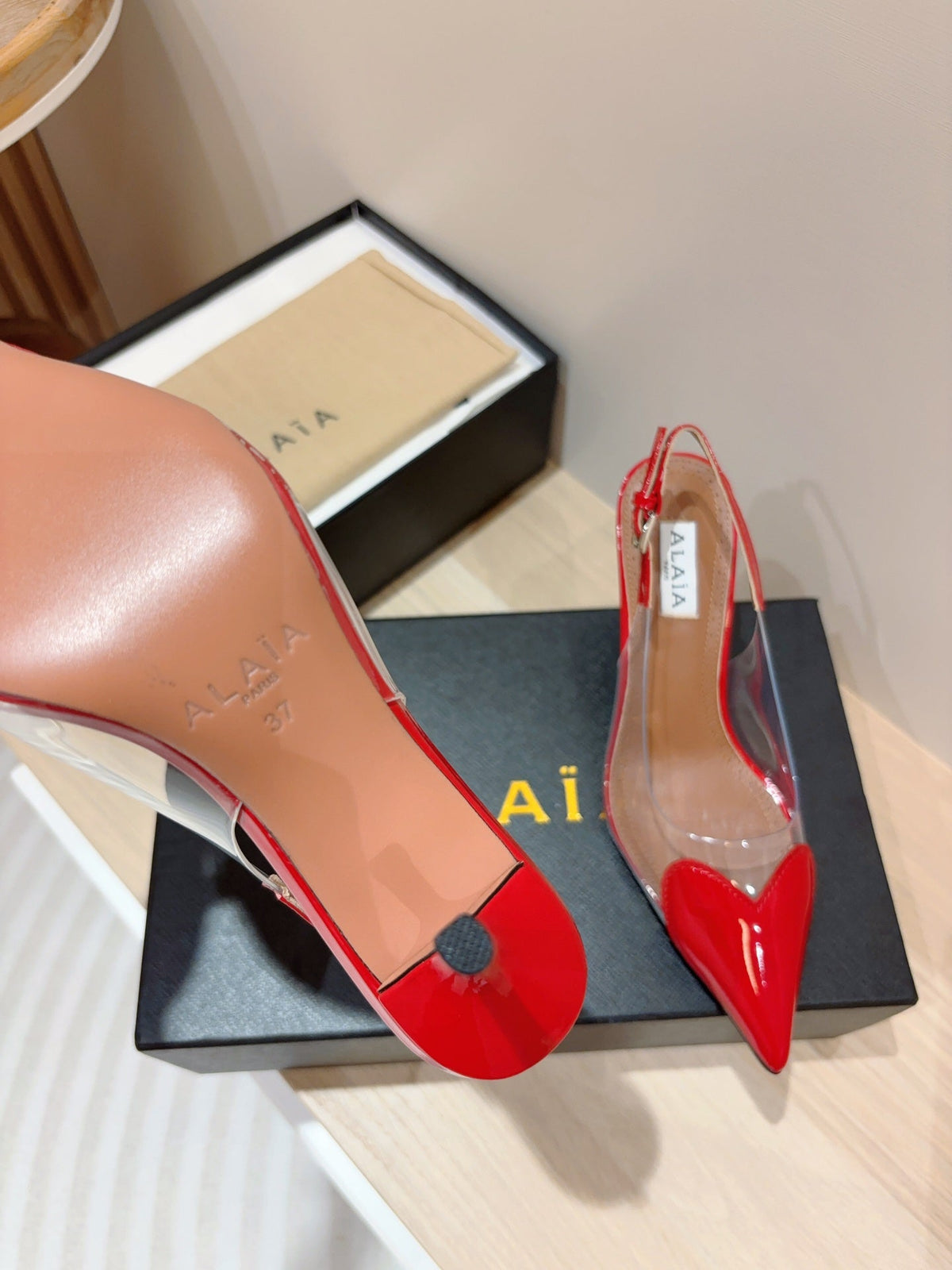 alaia slingbacks 95 optic red heart lambskin