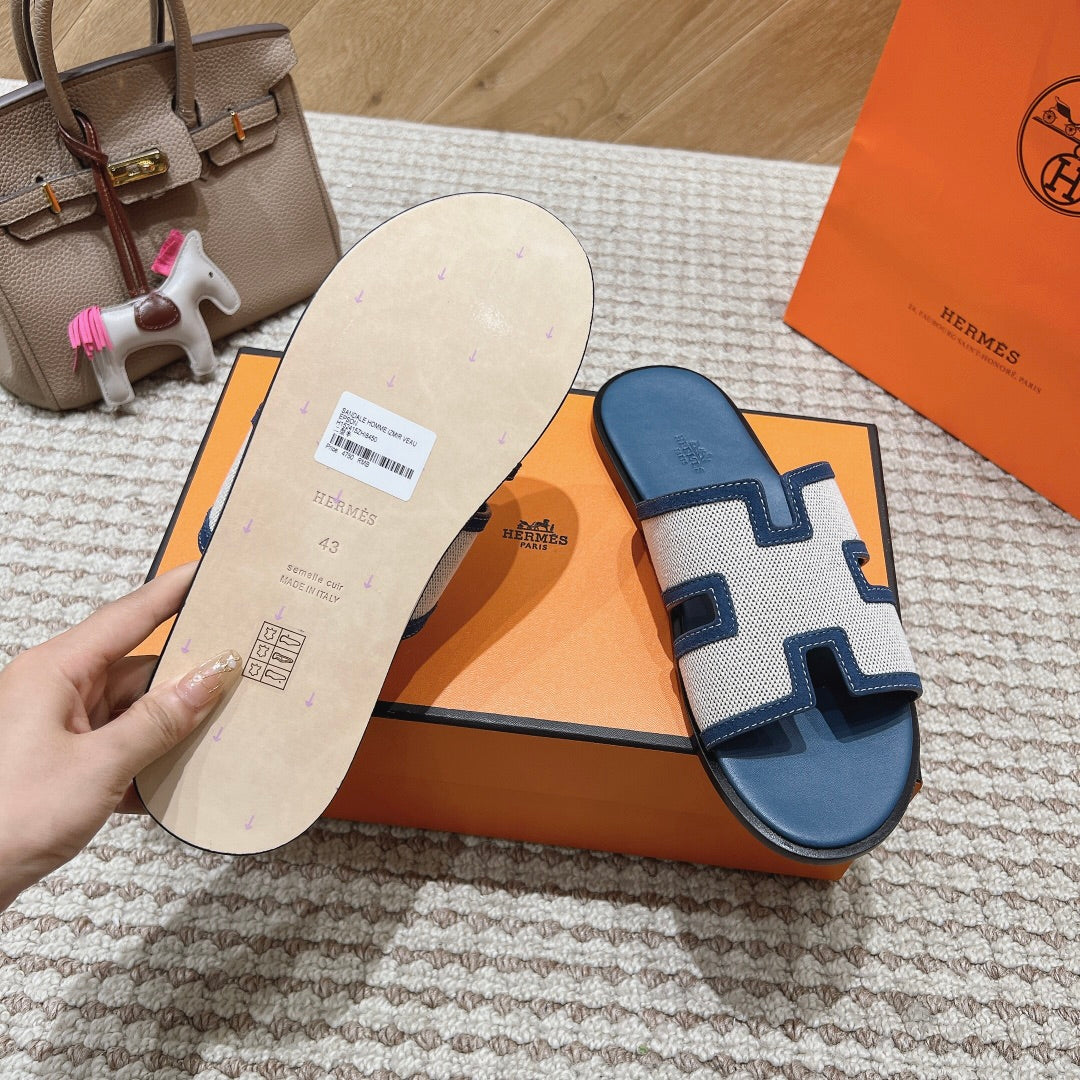 HM Izmir Sandals Blue Fabric Calfskin 294942