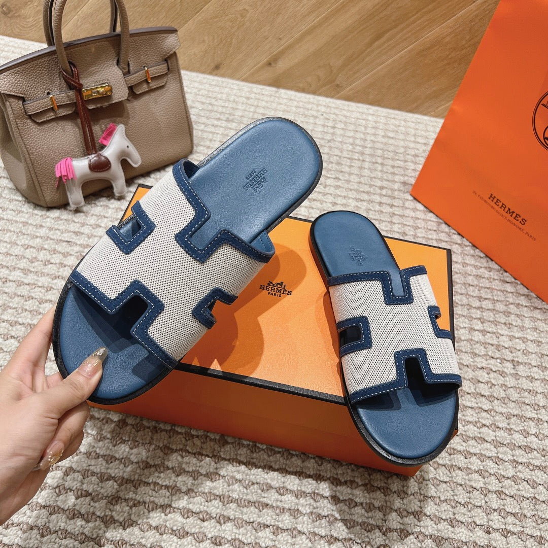 HM Izmir Sandals Blue Fabric Calfskin 294942