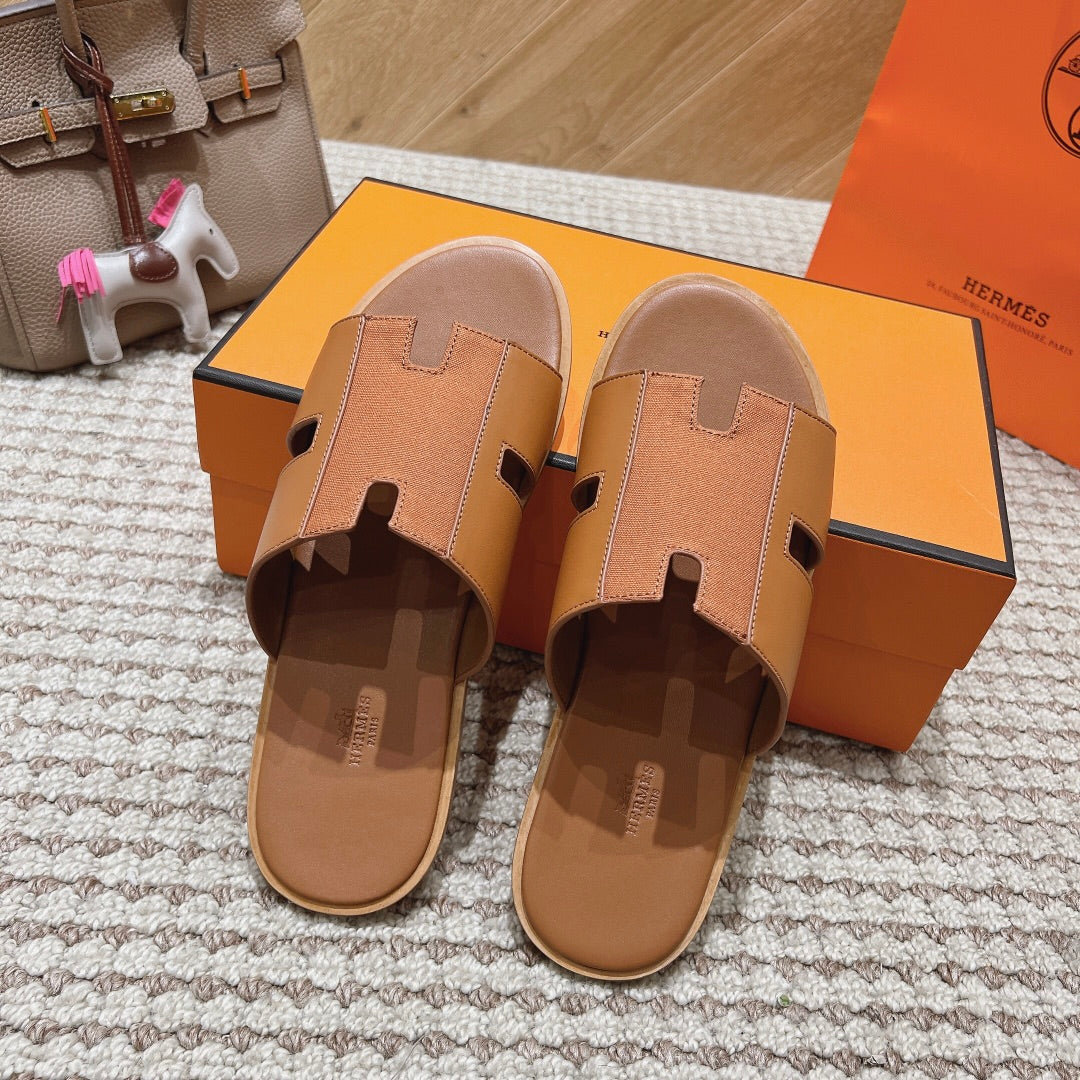 HM Izmir Sandals Brown Fabric Calfskin 294952