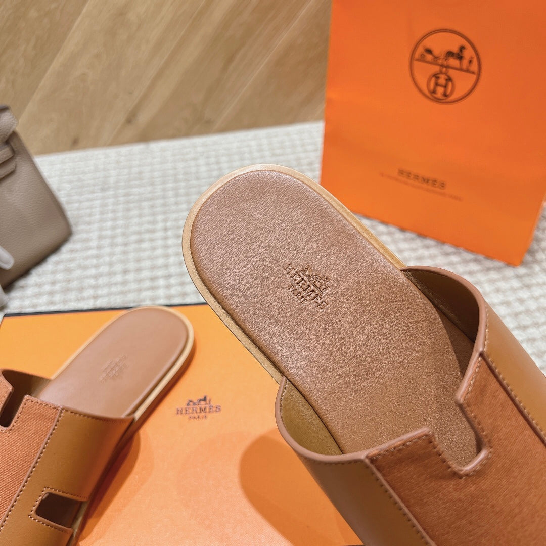 HM Izmir Sandals Brown Fabric Calfskin 294952