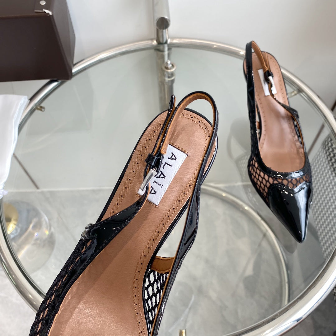 alaia slingbacks 60 fishnet black heart lambskin