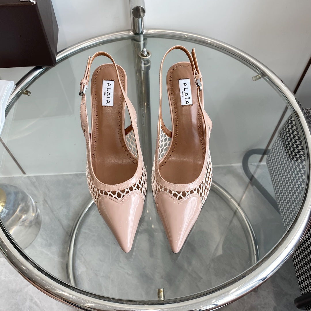 alaia slingbacks 60 fishnet pink heart lambskin