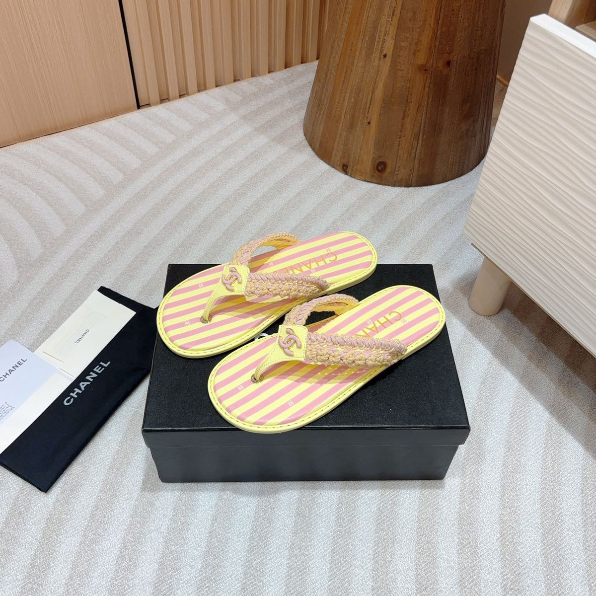 CC WOVEN FLIP FLOP YELLOW MIX PINK SHEEPSKIN