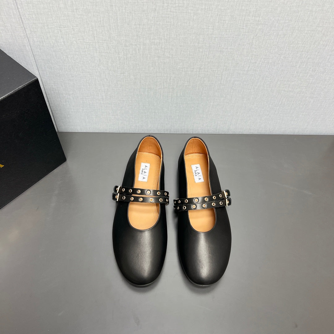ALAIA MARY JANE SHOES IN BLACK LAMBSKIN SILVER HARDWARE