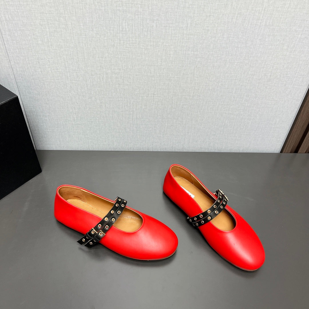 ALAIA MARY JANE SHOES IN CHERRY RED LAMBSKIN SILVER HARDWARE