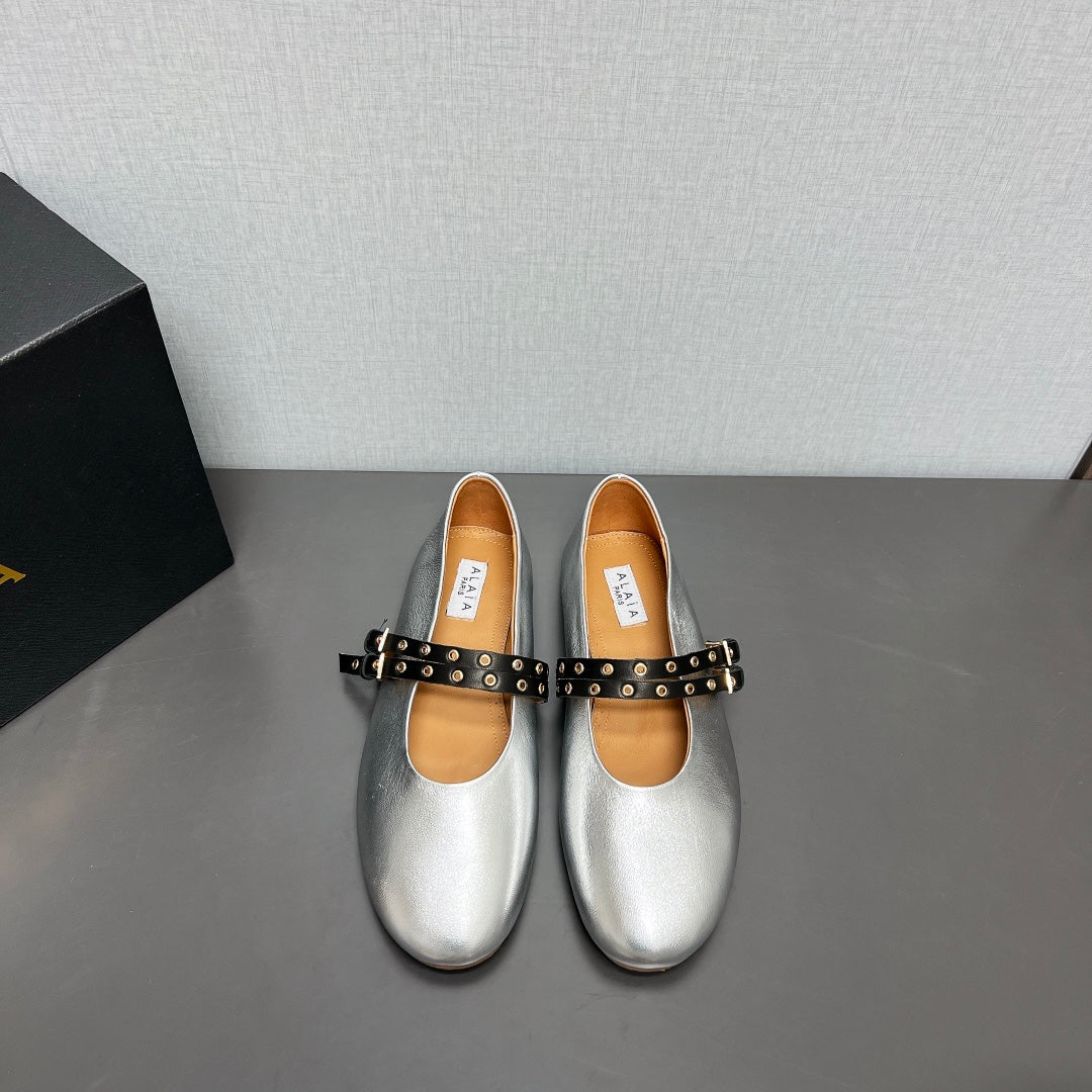 ALAIA MARY JANE SHOES IN SILVER LAMBSKIN SILVER HARDWARE