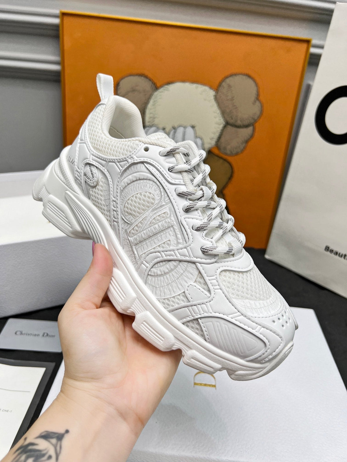CD Chrono Sneaker White Mesh Fabric And Calfskin