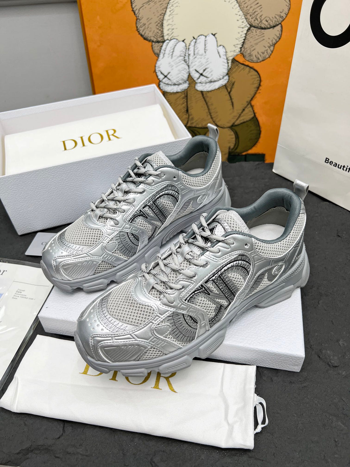 CD Chrono Sneaker Grey Mesh Fabric And Calfskin