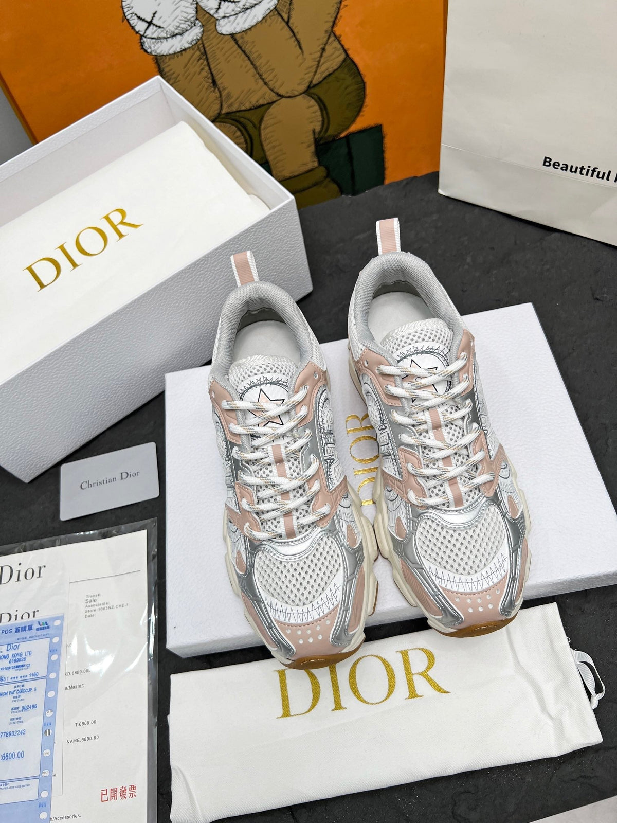 CD Chrono Sneaker Grey Beige Mesh Fabric And Calfskin