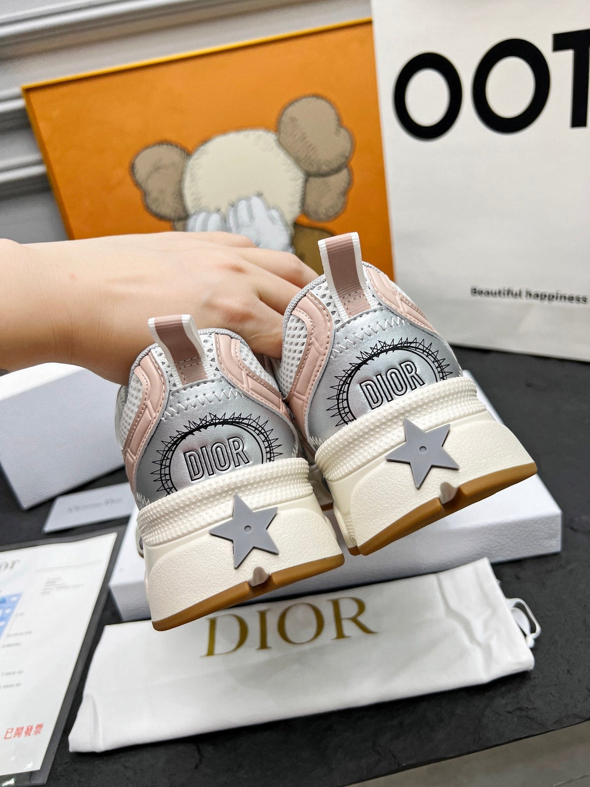 CD Chrono Sneaker Grey Beige Mesh Fabric And Calfskin