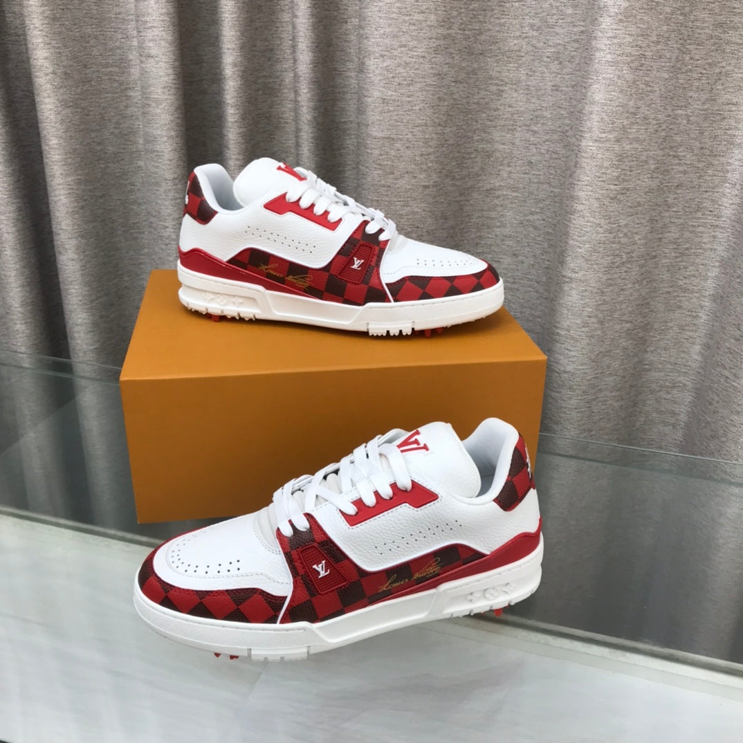 LV Trainer Sneaker Red White Cowhide