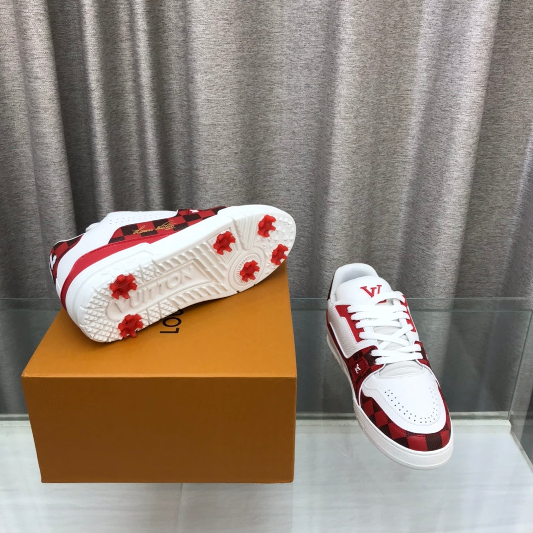 LV Trainer Sneaker Red White Cowhide
