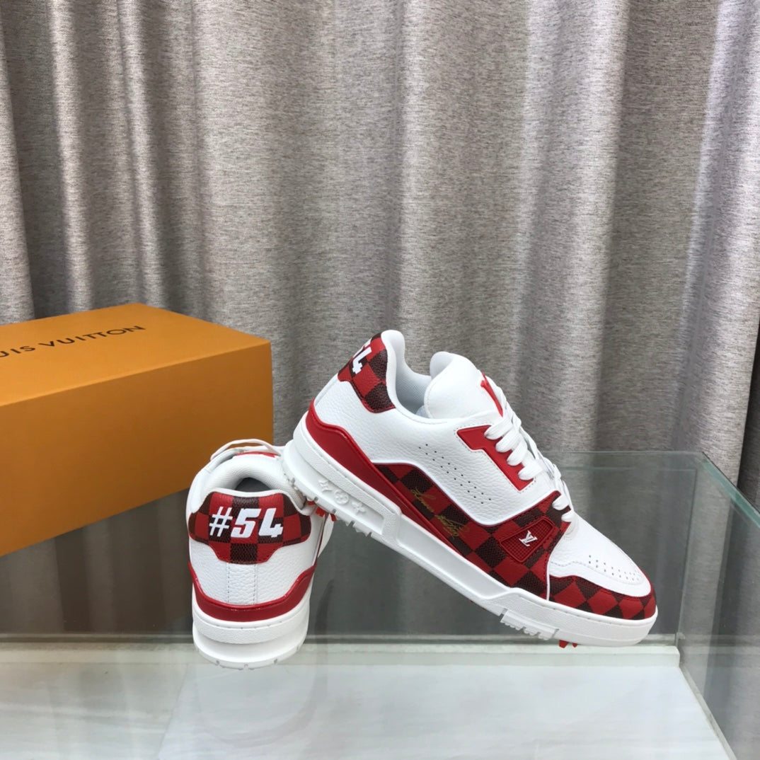 LV Trainer Sneaker Red White Cowhide