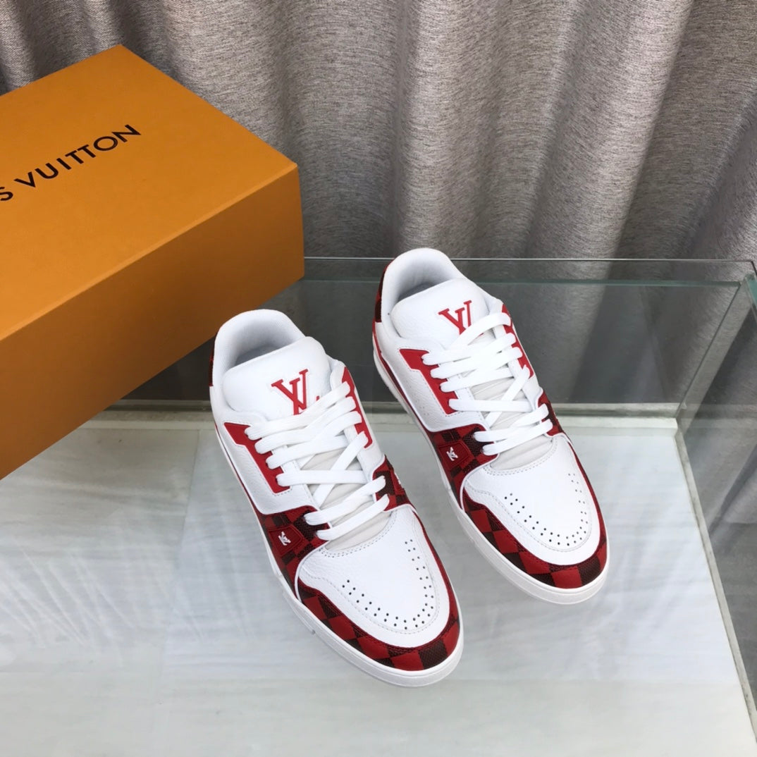 LV Trainer Sneaker Red White Cowhide
