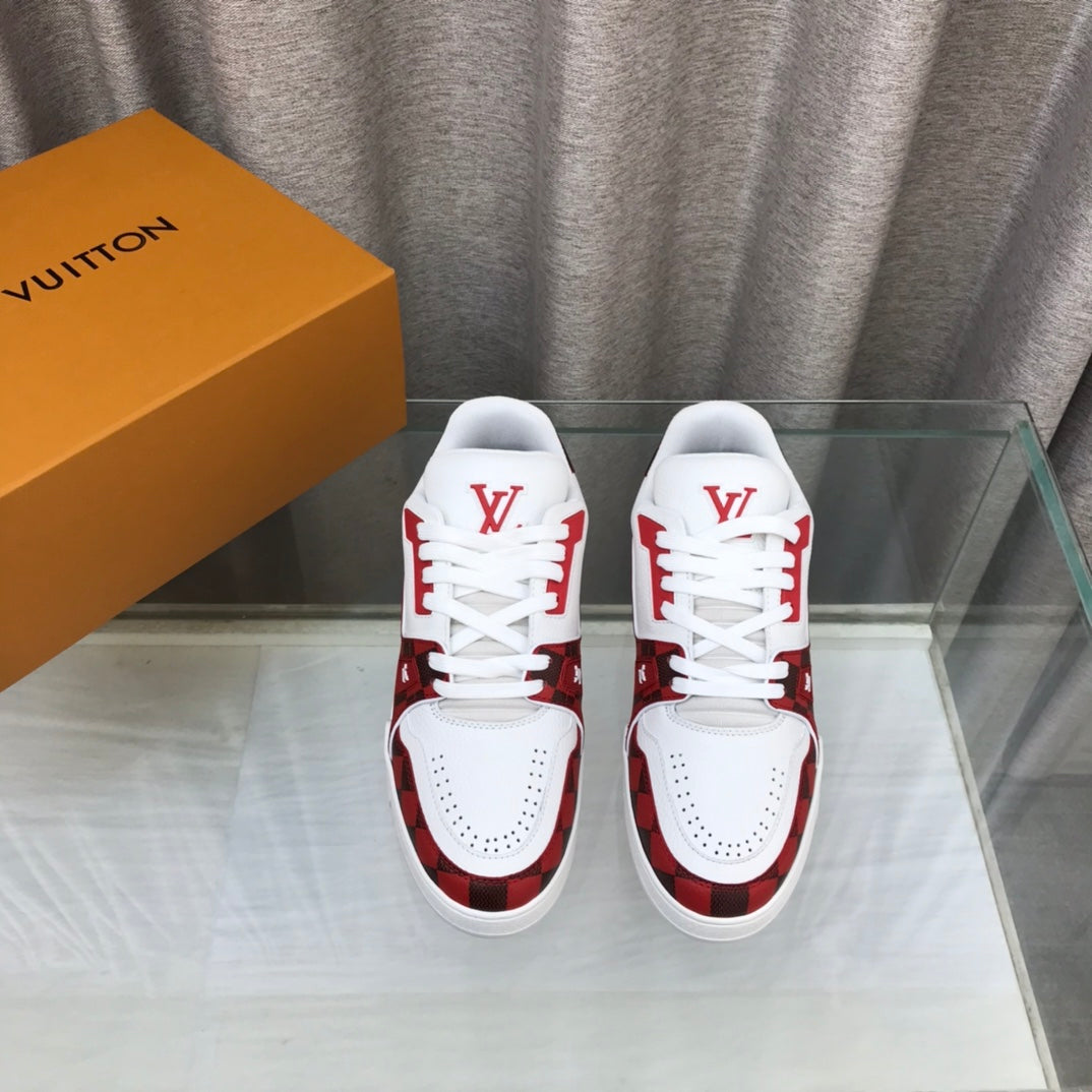 LV Trainer Sneaker Red White Cowhide