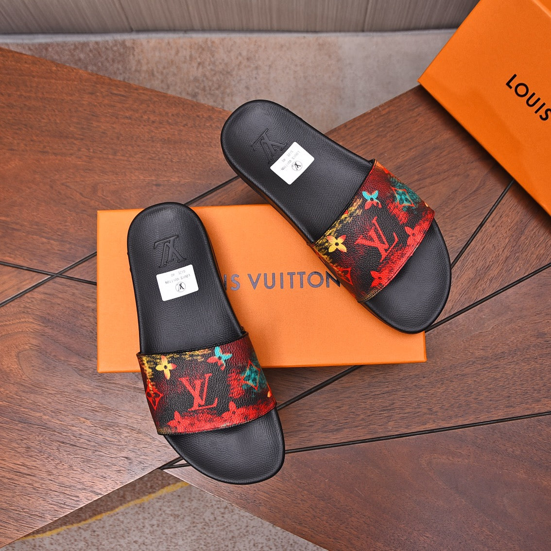 LV MULE RED WITH LOGO MONOGRAM CALFSKIN