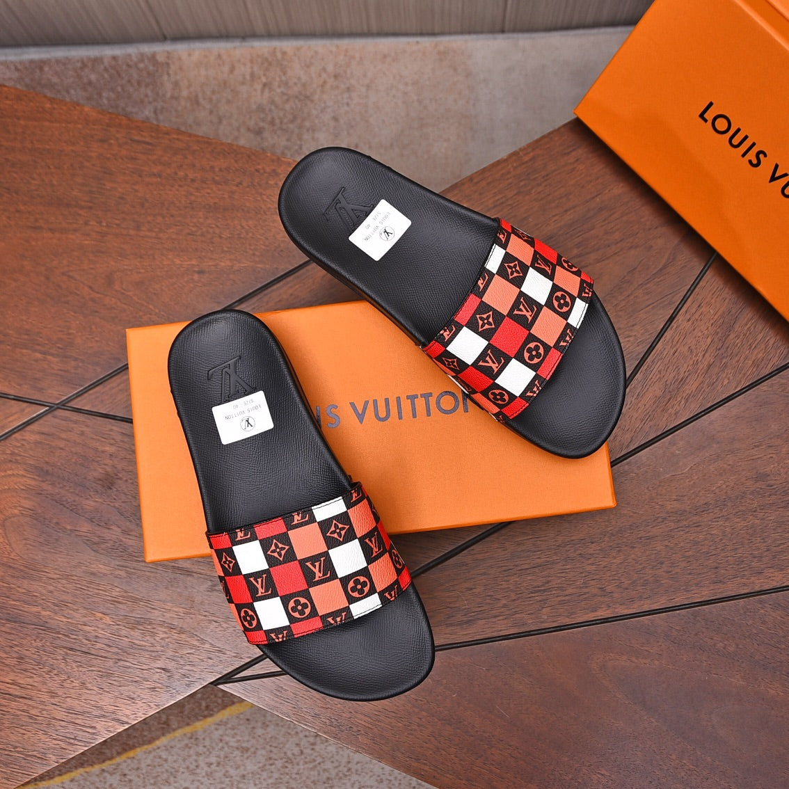 LV MULE RED MIX ORANGE DAMIER MONOGRAM CALFSKIN
