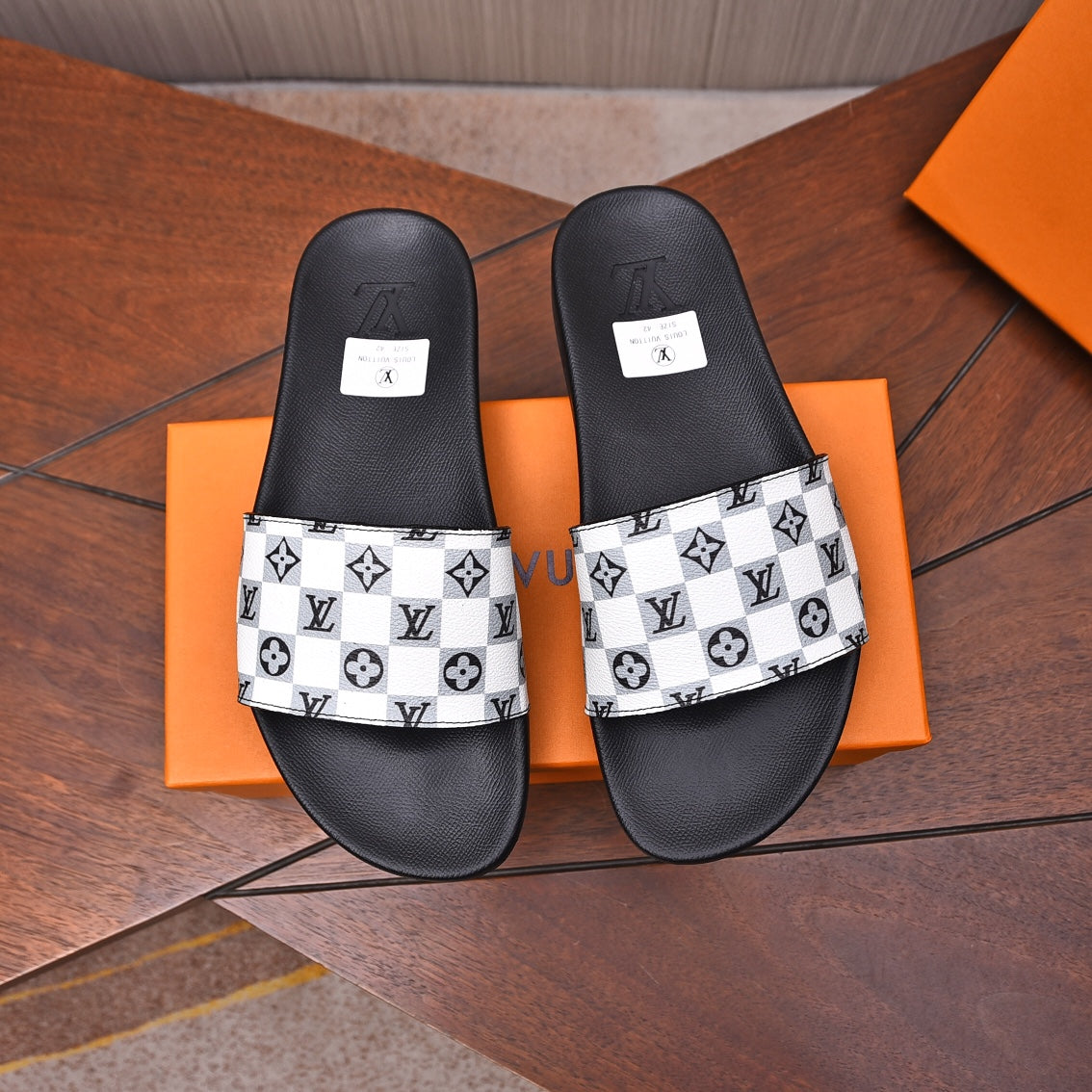 LV MULE SANDAL BLACK MIX WHITE DAMIER MONOGRAM CALFSKIN