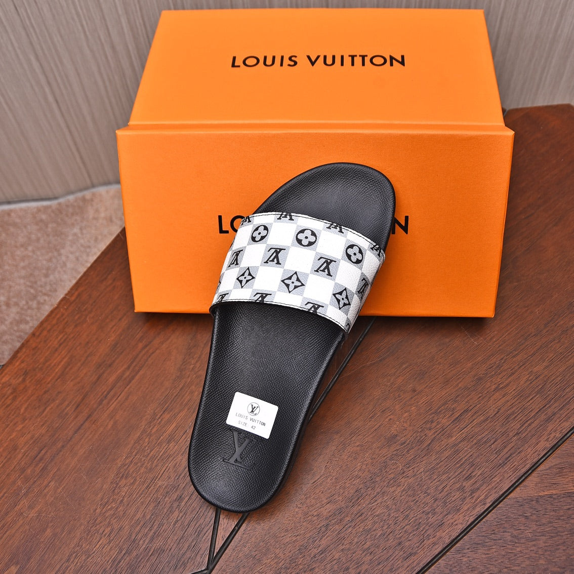 LV MULE SANDAL BLACK MIX WHITE DAMIER MONOGRAM CALFSKIN