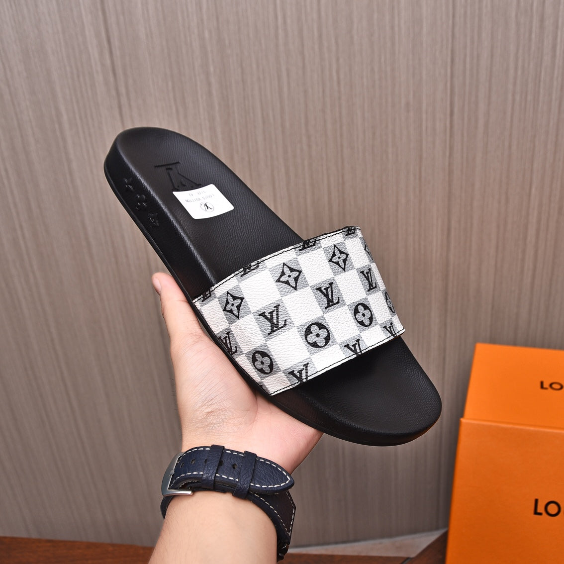 LV MULE SANDAL BLACK MIX WHITE DAMIER MONOGRAM CALFSKIN