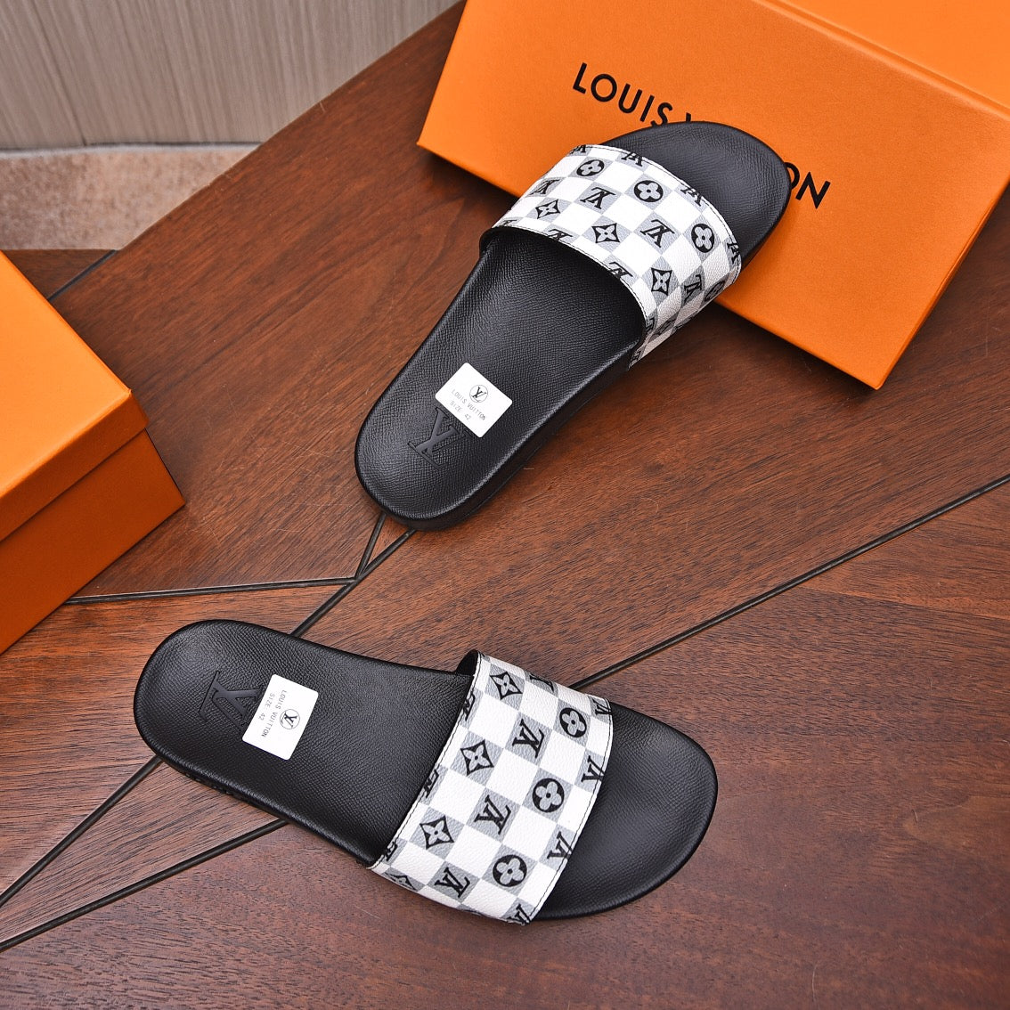 LV MULE SANDAL BLACK MIX WHITE DAMIER MONOGRAM CALFSKIN