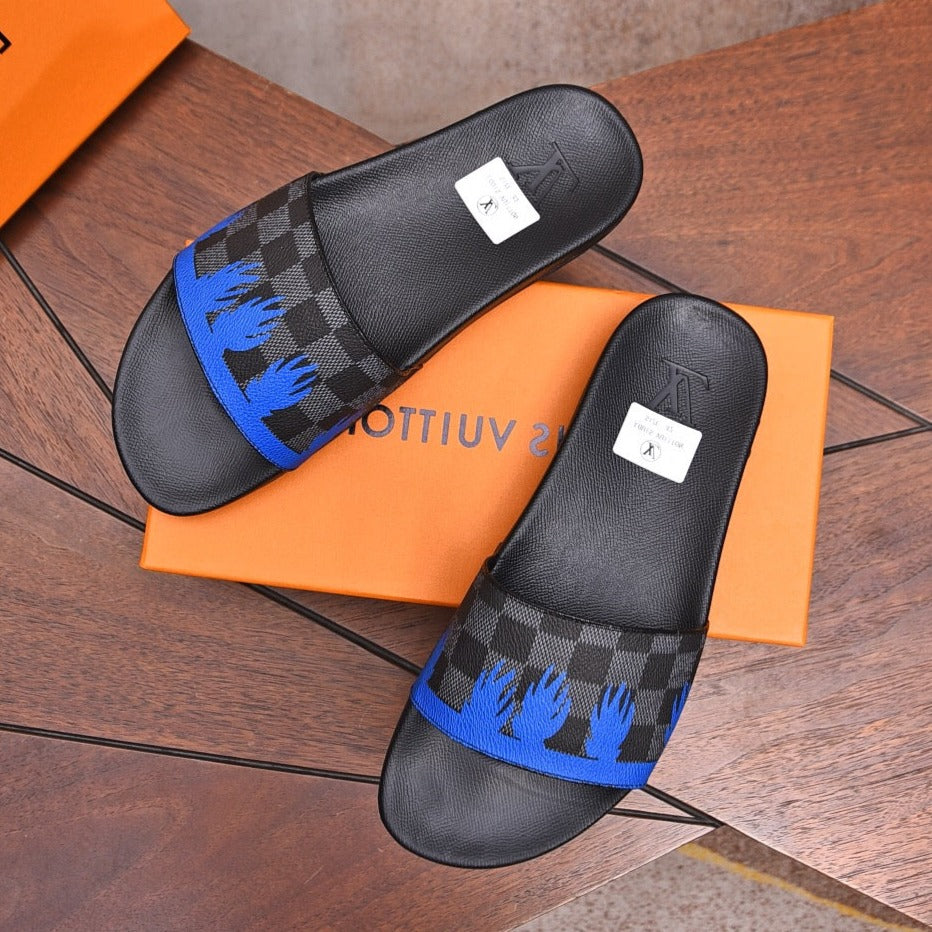 LV MULE SANDAL BLACK MIX BLUE DAMIER CALFSKIN