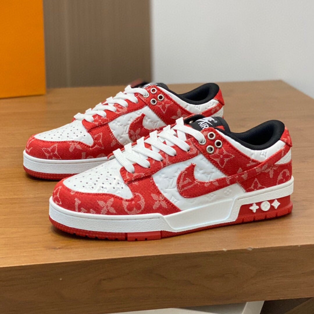 AIR TRAINER IN CRIMSON RED MIX WHITE CALFSKIN