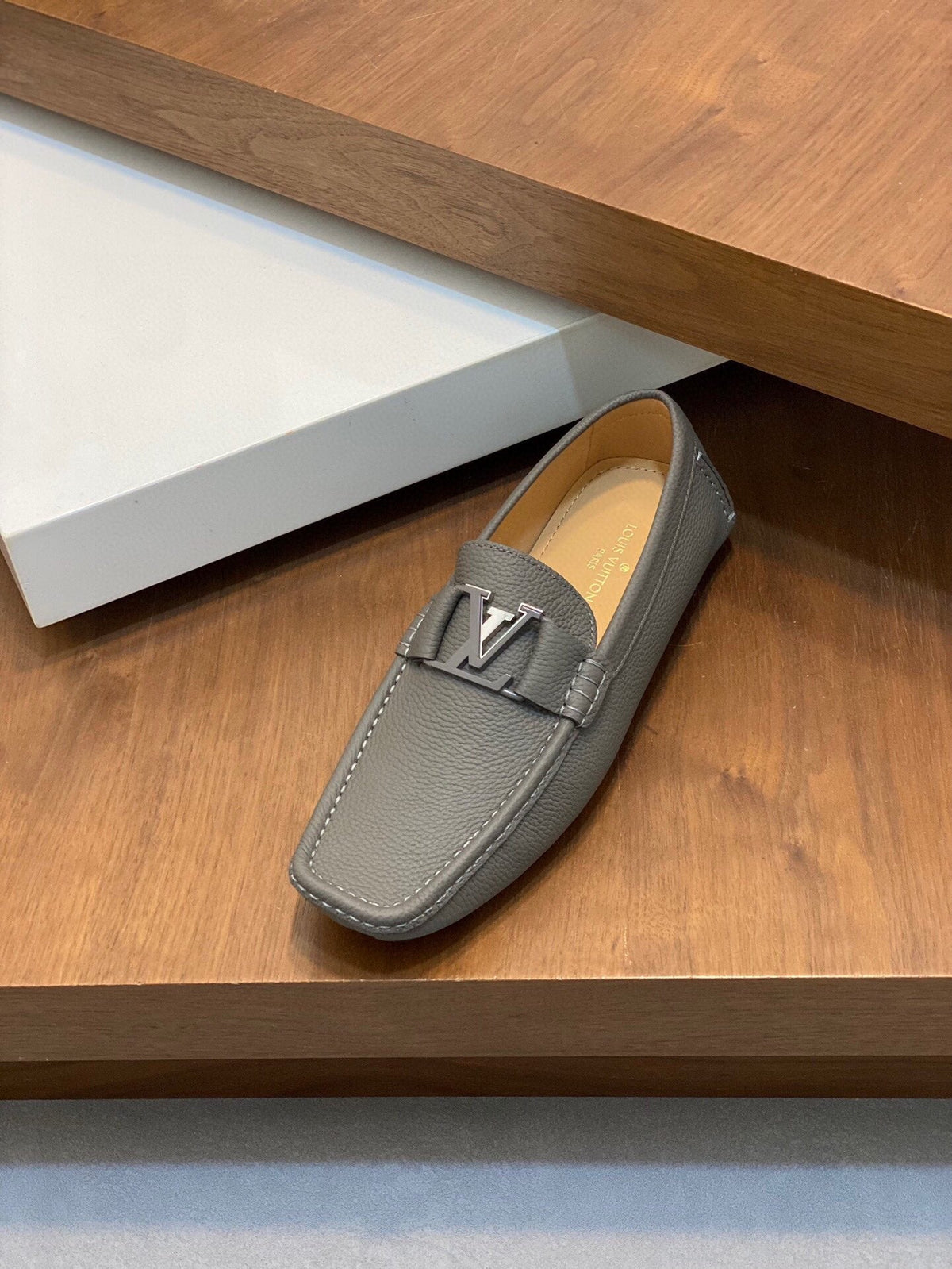 LV LOAFER IN SARDINE GREY WRINKLE CALFSKIN