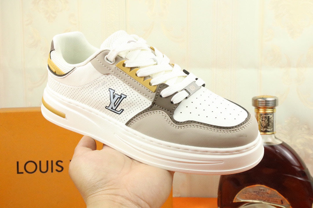 LV TRAINER SNEAKER IN WHITE MIX GREY MESH CALFSKIN