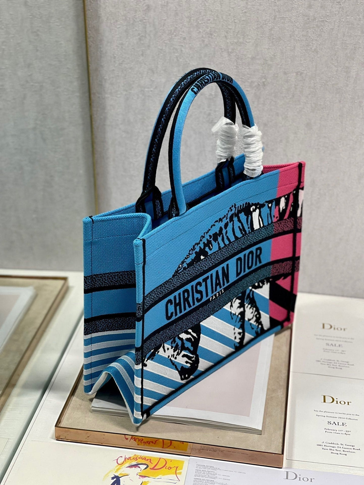 CD Zebra Book Tote  Bag Blue Canvas 336519