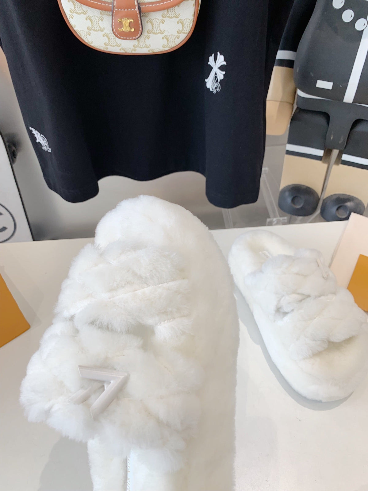 LV Sunset Platform Comfort Mule White Fleece