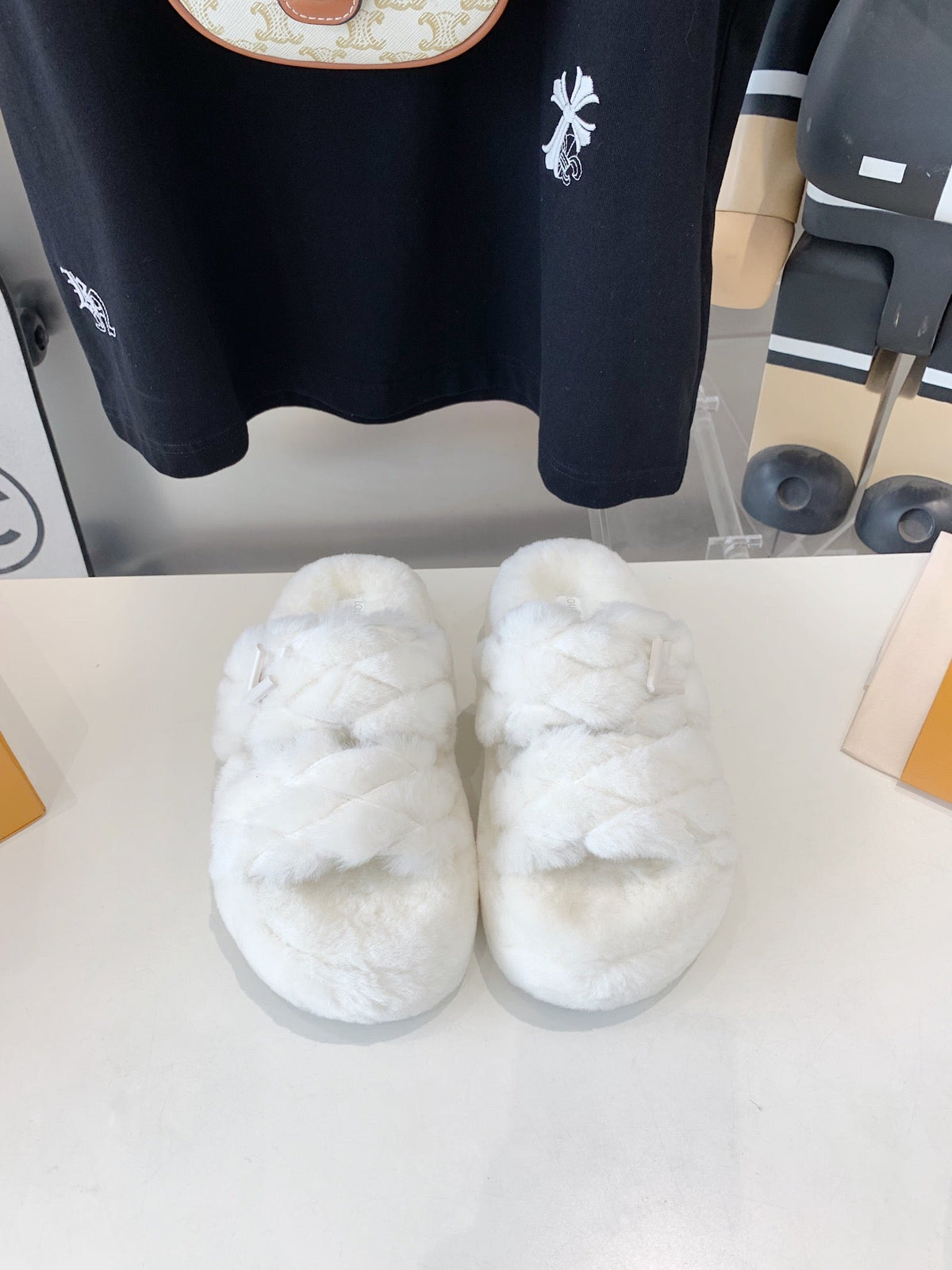 LV Sunset Platform Comfort Mule White Fleece