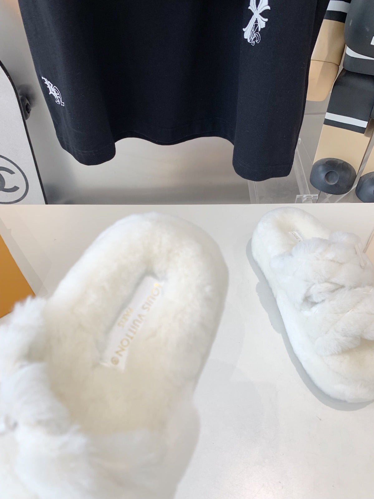 LV Sunset Platform Comfort Mule White Fleece