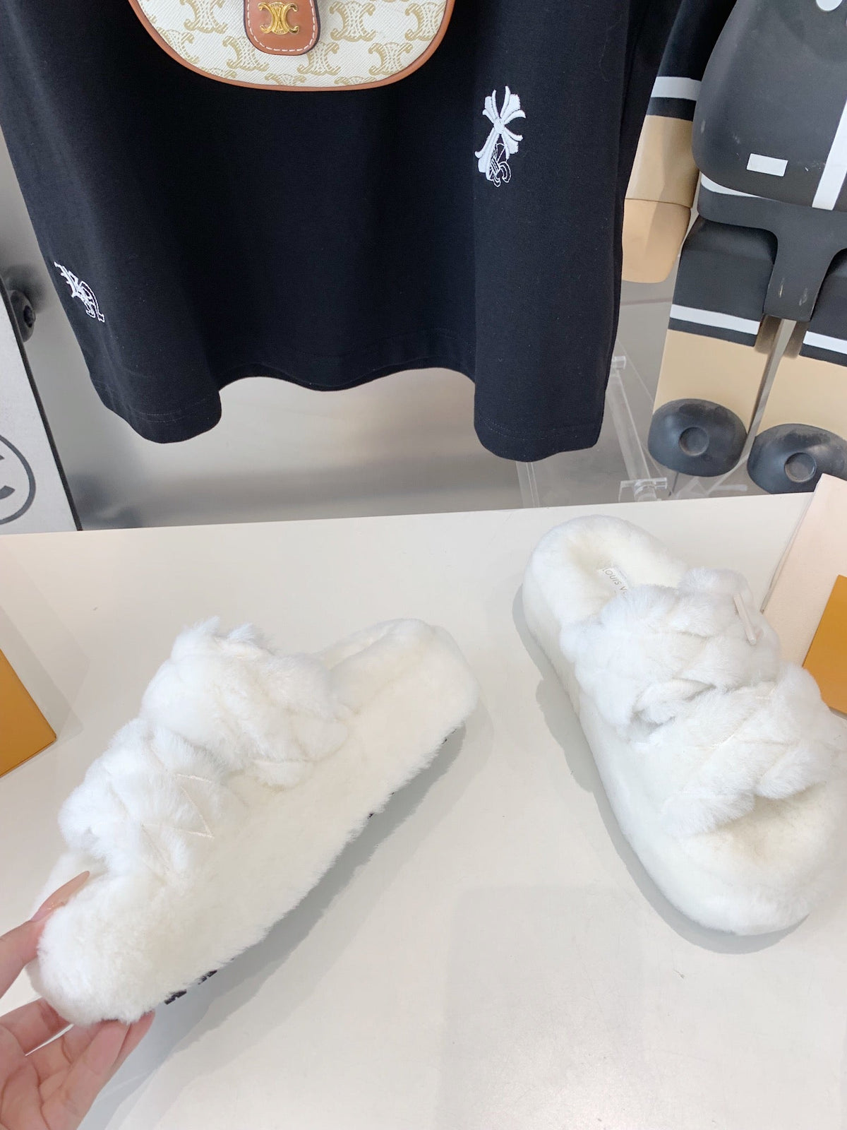 LV Sunset Platform Comfort Mule White Fleece